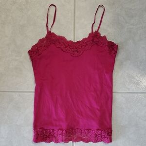 White House Black Market Pink With Lace Trim Fitted Camisole